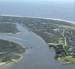 About Sullivans Island: an aerial photo showing an inland waterway at Sullivans Island, South Carolina