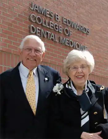 MUSC President Emeritus Dr. James B. Edwards and wife, Ann Edwards, at the dedication of the dental clinical building at MUSC in February 2010.